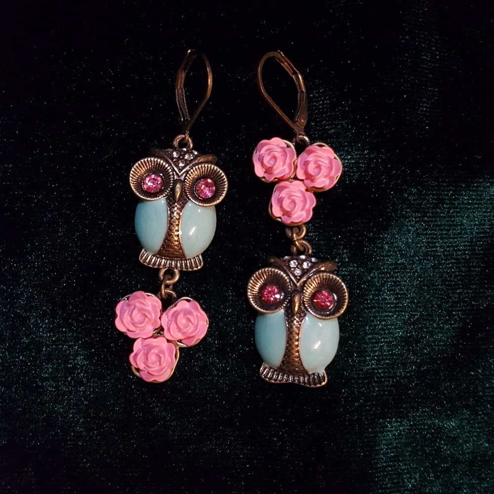 Teal Owl Drop Earrings